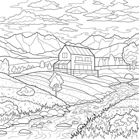 山间河畔的小屋