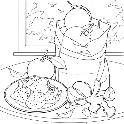 Bag of oranges and other fruits like strawberries