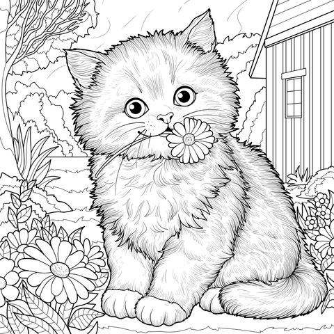 叼着雏菊的灰猫
