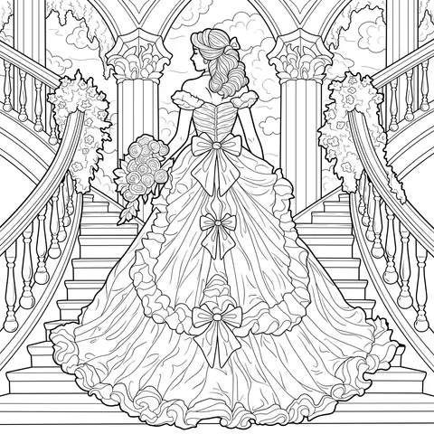 A Princess in Gorgeous Attire Standing on the Stairs