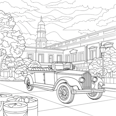 Vintage Car and Urban Street Scene
