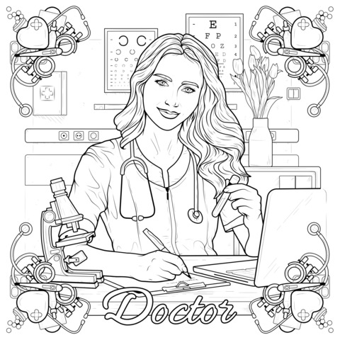 Doctor - themed Coloring Page Illustration