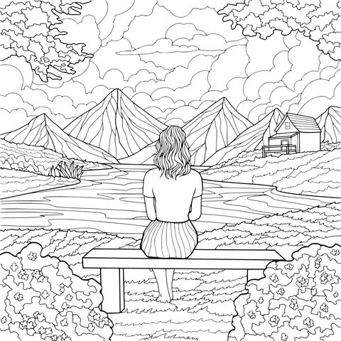 静赏山水的女子