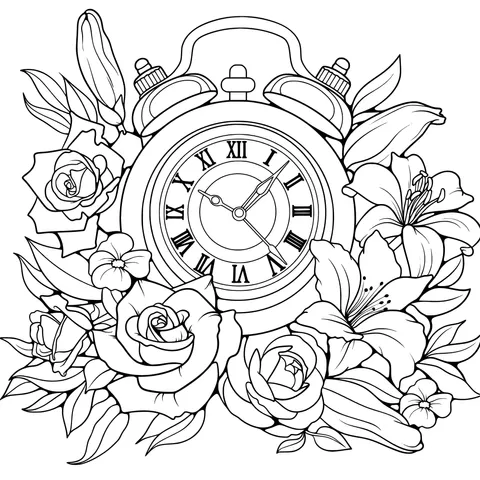 Alarm Clock Surrounded by Flowers