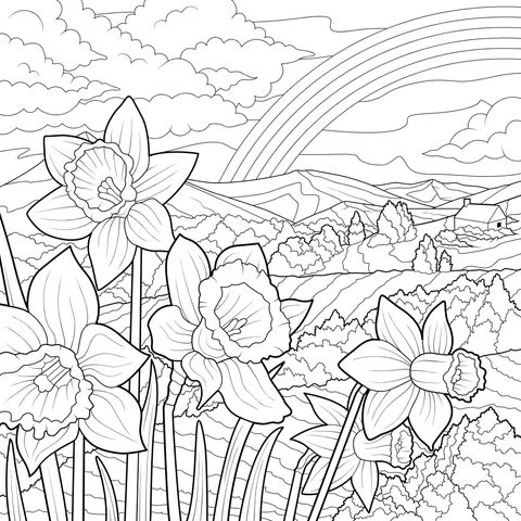 Springtime Beauty of Blossoming Flowers and Rainbow