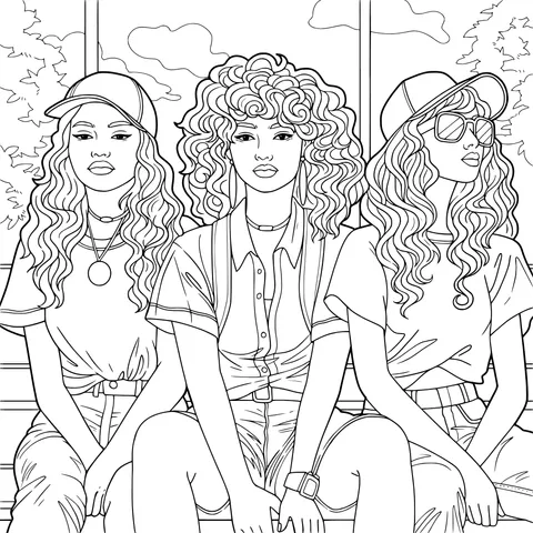 Three women sitting on a bench