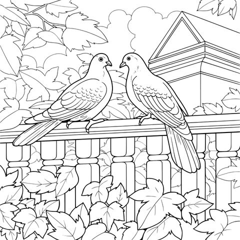 Two Pigeons on the Railing