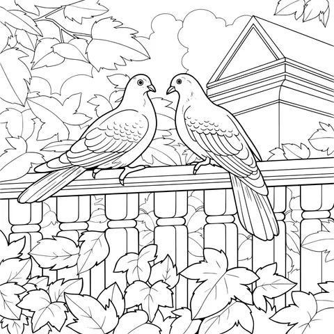 Two Pigeons on the Railing