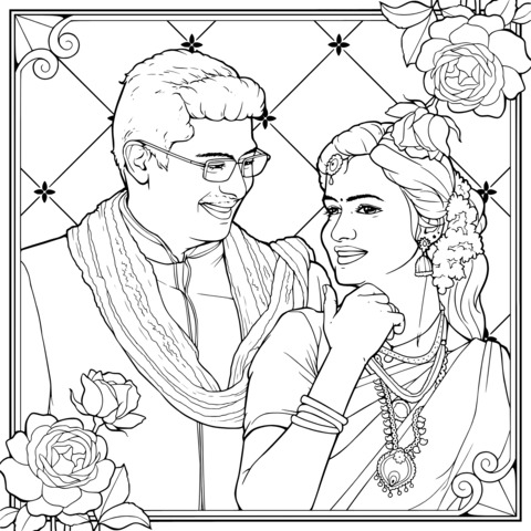 Indian - style Couple Coloring Page