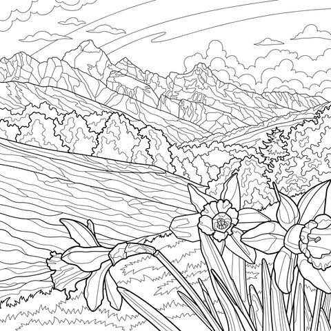 Spring Mountain and Wildflower Scene