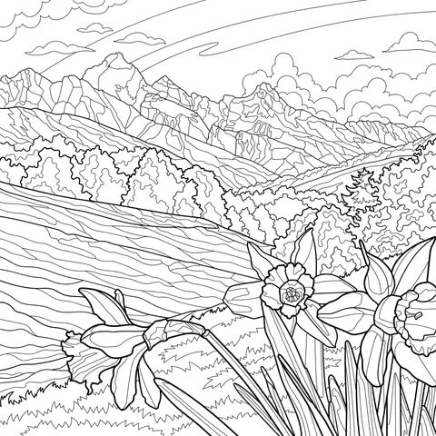 Spring Mountain and Wildflower Scene