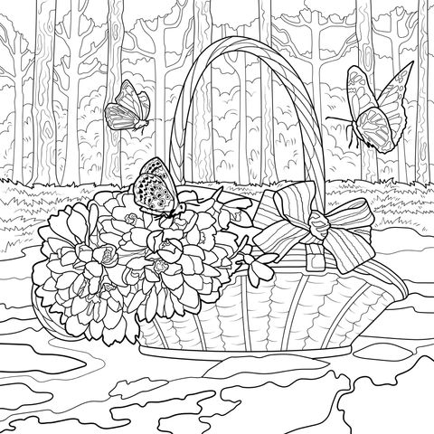 Escena de Canasta de Primavera y Mariposas