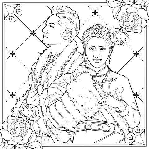 A man and a woman in traditional costumes