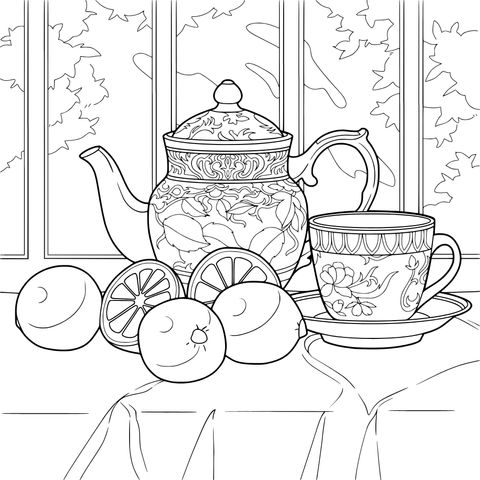 Set de Té y Frutas al Lado de la Ventana