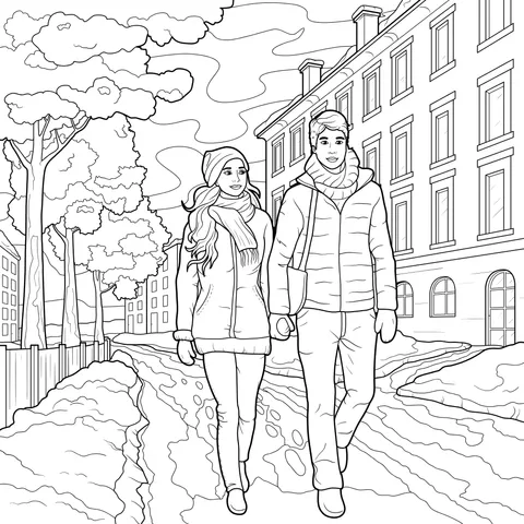 Couple Strolling in Winter
