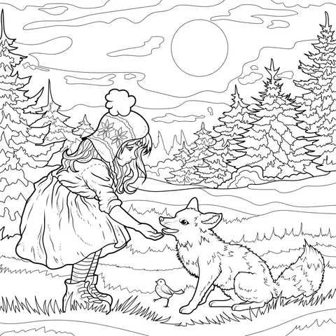 Friendly Interaction between a Girl and a Fox
