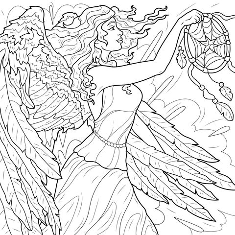 Winged Maiden Holding a Dream Catcher