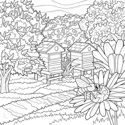 Beehives and Bees in the Garden