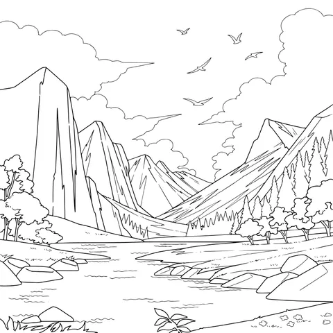 Beautiful Scenery by the Mountain River