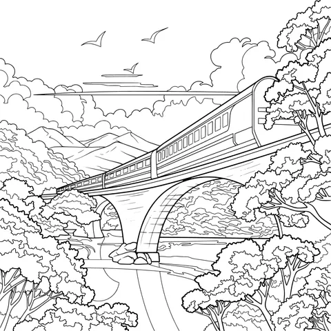Train traveling through spring scenery