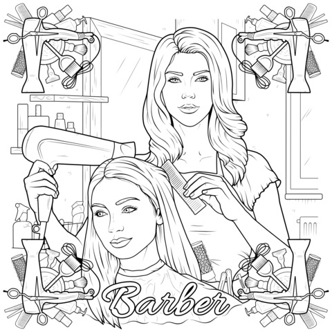 Barber - Themed Coloring Page