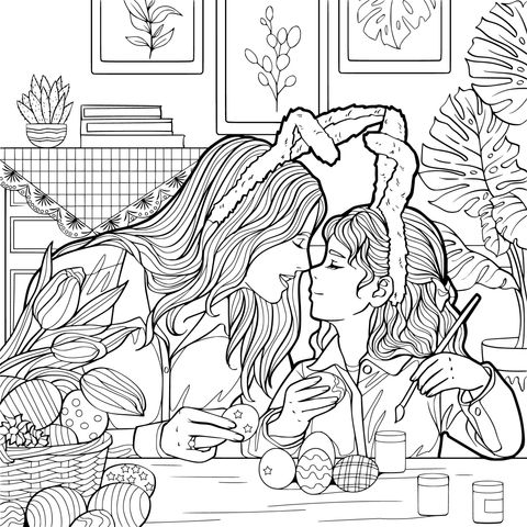 母女共度复活节彩蛋绘制时光