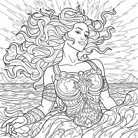 Woman with curly hair in the sea