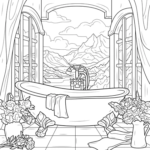 Bathtub with a beautiful mountain view