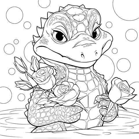 Little Crocodile with Flowers