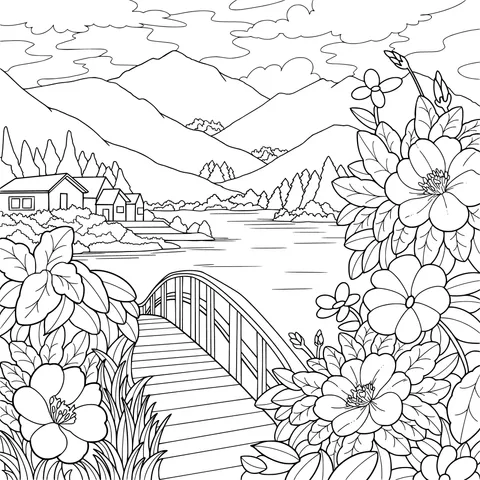 Scenery of Wooden Bridge by the Lake