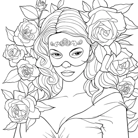 Masked Woman Surrounded by Roses