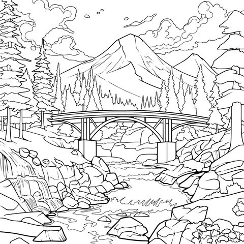 Beautiful Scenery of a Wooden Bridge over a Mountain Stream