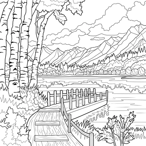 Scenic Wooden Pier by the Lake