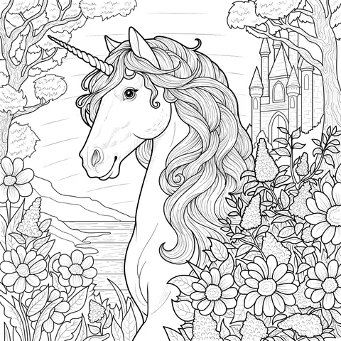 Unicorn and Castle in the Flower - bed