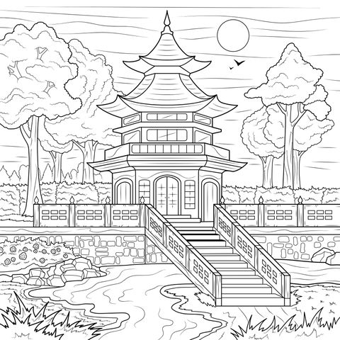 Pagoda in a Chinese - style garden