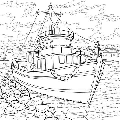 Fishing boat docked at the shore