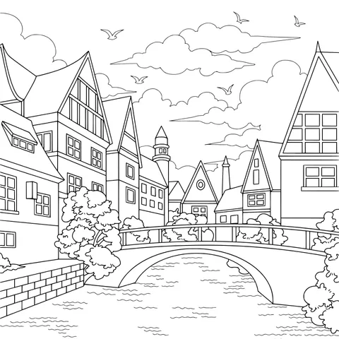Colorful Town by the River