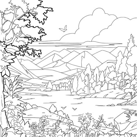 Paisaje otoñal con montañas y agua