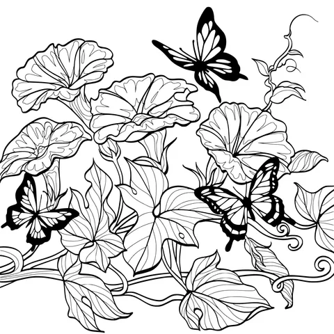 Morning Glories and Butterflies