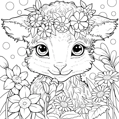 Little Lamb with a Flower Wreath
