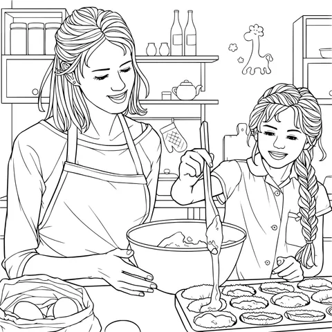 Mother and daughter baking together