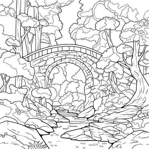 Stone Bridge and Stream in the Forest
