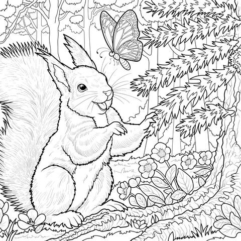Encuentro entre Ardilla y Mariposa en el Bosque