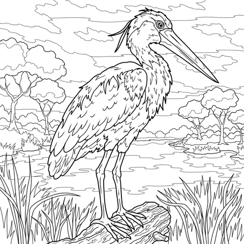 Heron on a riverside log