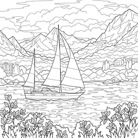 Beautiful Scenery of a Sailboat by the Lake