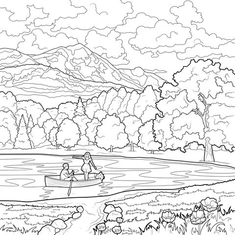 Two People Boating by the Lake