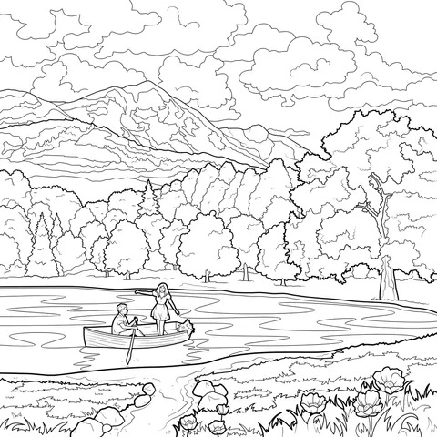 Two People Boating by the Lake