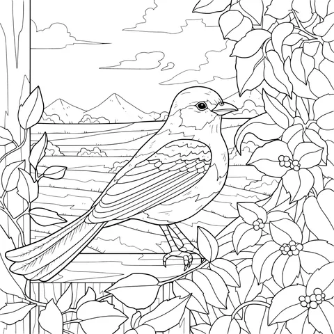 A small bird perched on a wooden railing