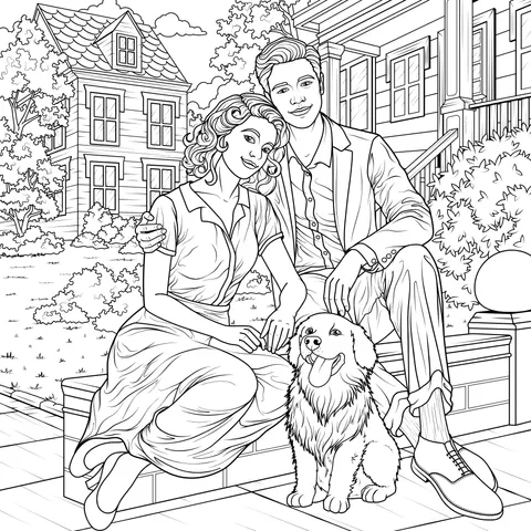 A Sweet Moment of a Couple and Their Pet Dog Outdoors