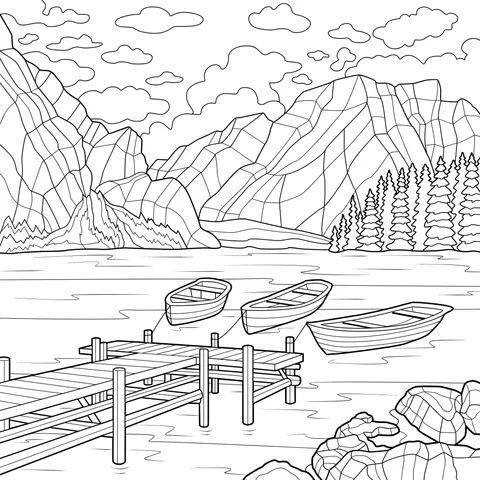 Wooden Dock and Boats by the Lake